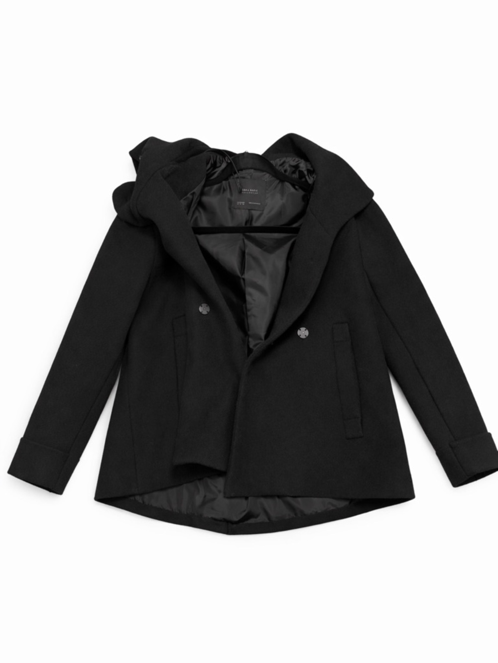 Zara Womens Black Hooded Wool Blend - Picture 1 of 5